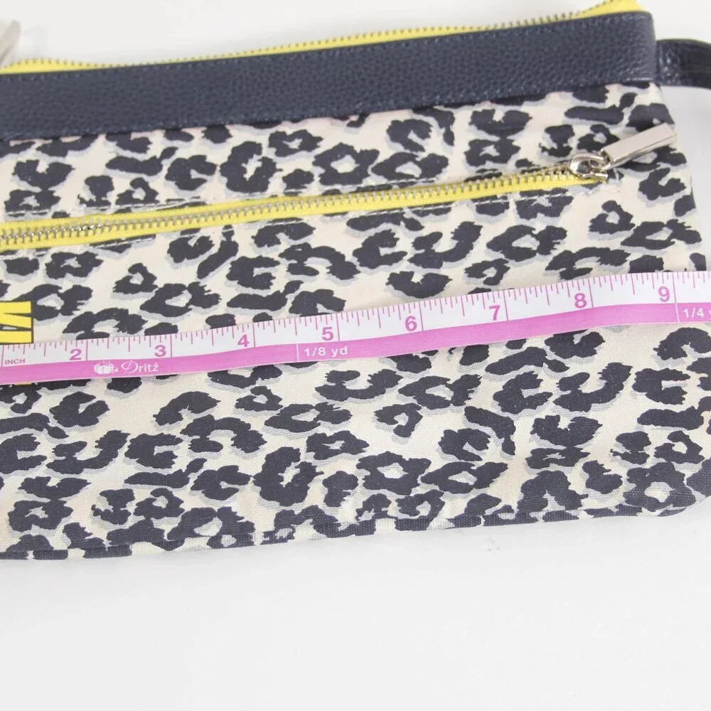 KUT From The Kloth Leopard Print Wristlet Clutch Navy Yellow Zip Pouch Bag